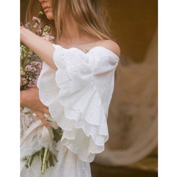 Boho white ruffle tier neck tie belted mini dress - Picture 4 of 6